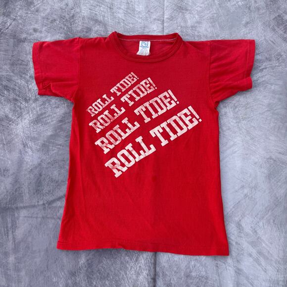 Fssc Tops - Vintage 1970's Alabama Crimson Roll Tide Red White Football Tee Shirt Sz XS VTG